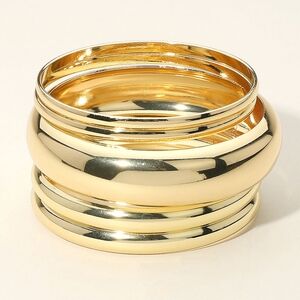 Gold 5 Piece Stack Metal Bangle Bracelets Set Mixed Layered